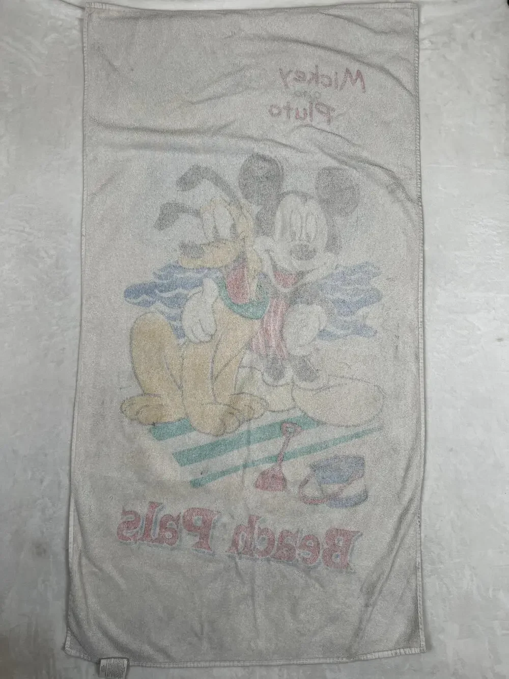Vintage Disney Mickey Pluto Beach Pals Beach Towel 28x53 90s